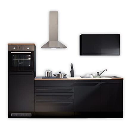 JAZZ 6 Moderne Küchenzeile ohne Elektrogeräte in Schwarz matt - Geräumige Einbauküche mit viel Platz und Stauraum - 260 x 200 x 60 cm (B/H/T)  