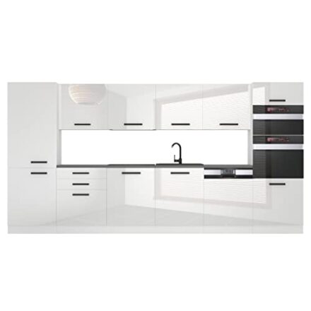 Belini Küchenzeile Küchenblock Naomi - Küchenmöbel 360 cm Einbauküche Vollausstattung ohne Elektrogeräten mit Hängeschränke und Unterschränke, ohne Arbeitsplatten, Weiß Hochglanz  
