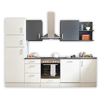 CORNER 280 Moderne Küchenzeile ohne Elektrogeräte in Weiß, Anthrazit - Geräumige Einbauküche mit viel Platz und Stauraum - 280 x 211 x 60 cm (B/H/T)  