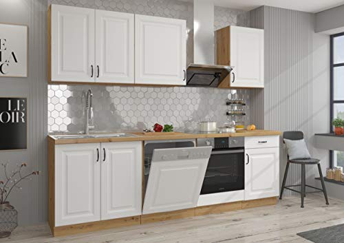 Küche Stilo Weiß + Eiche Artisan 250 cm Küchenzeile Küchenblock Einbauküche  