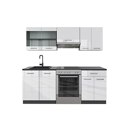 Vicco Küchenzeile R-Line, Weiß Hochglanz/Anthrazit, 200 cm ohne Arbeitsplatte  