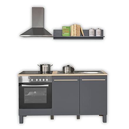 BILBERRY Moderne Küchenzeile ohne Elektrogeräte in Eiche Sonoma Optik, Anthrazit - Geräumige Einbauküche mit viel Stauraum - 160 x 90 x 60 cm (B/H/T)  
