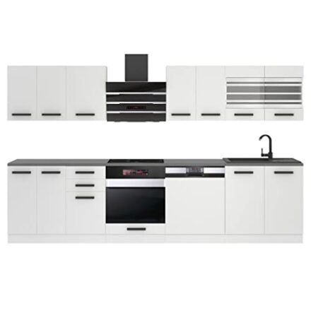 BELINI | Küchenzeile Küchenblock Lucy - Küchen-Möbel 300 cm | Küche komplett ohne Elektrogeräten mit Hängeschränke und Unterschränke | Mit Arbeitsplatten | Weiß matt  