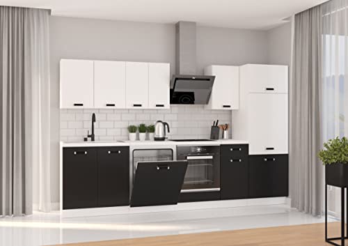 Küche Omega XL 300 cm Küchenzeile Küchenblock Einbauküche Schwarz + Weiß matt  