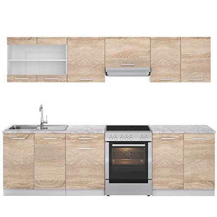 Vicco Küchenzeile Raul, Sonoma/Weiß, 270 cm mit Arbeitsplatte  
