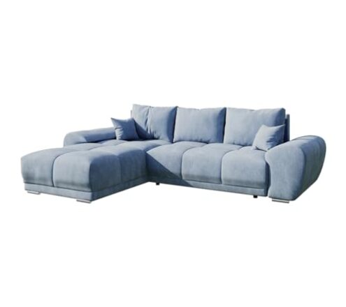 BROMARKT NUBES Ecksofa - Eckcouch mit Schlaffunktion und Bettkasten - Wohnzimmer Couch - Eckcouch - Sofa L Form - Bettsofa - Wohnzimmer Möbel - Big Sofa mit Schlaffunktion - 294x184 cm - Blau  