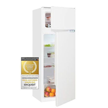 Exquisit Einbau-Kühl-Gefrierkombination EKGC265-40-040F | Einbaukühlschrank mit Gefrierfach 145cm hoch | 205 L Volumen | Schlepptürmontage | Gemüsefach | LED | weiß  