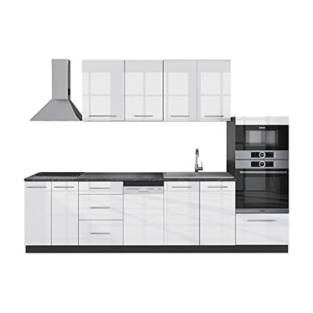 Vicco Küchenzeile Fame-Line, Weiß Hochglanz/Anthrazit, 295 cm ohne Arbeitsplatte  