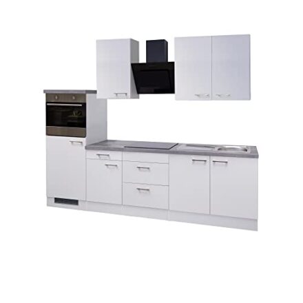 RIWAA - Küchenzeile Grantham - Küche - 13-teilig - inkl. E-Geräte - 270 cm breit - Classic & Clean - Weiß - Made in Germany  