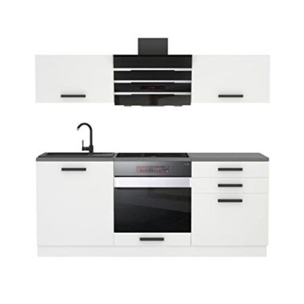 Belini Küchenzeile Küchenblock Sophia - Küchenmöbel 180 cm Einbauküche ohne Elektrogeräten mit Hängeschränke und Unterschränke, mit Arbeitsplatten, Weiß matt  