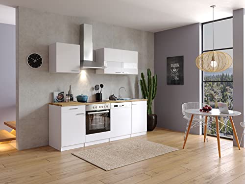 Küche Küchenzeile Küchenblock Einbauküche Weiß Malia 220 cm Respekta  