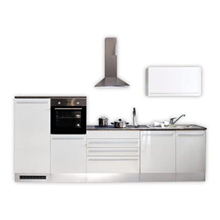 Stella Trading 4 Moderne Küchenzeile ohne Elektrogeräte in Weiß Hochglanz - Geräumige Einbauküche mit viel Platz und Stauraum - 320 x 200 x 60 cm (B/H/T)  