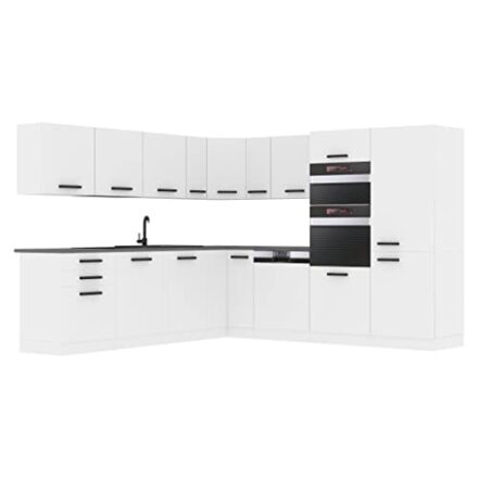 Belini Küchenzeile Küchenblock Küche L-Form Jane Küchenmöbel mit Griffe, Einbauküche ohne Elektrogeräten mit Hängeschränke und Unterschränke, mit Arbeitsplatten, Weiß matt  