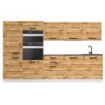 Belini Küchenzeile Küchenblock Grace - Küchenmöbel 300 cm Einbauküche Vollausstattung ohne Elektrogeräten mit Hängeschränke und Unterschränke, ohne Arbeitsplatten, Wotan-Eiche  