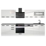 BELINI | Küchenzeile Küchenblock Lucy - Küchen-Möbel 300 cm | Küche komplett ohne Elektrogeräten mit Hängeschränke und Unterschränke | Mit Arbeitsplatten | Weiß Hochglanz  